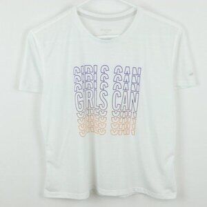 Brooks Running Girls Large White Purple Crewneck Graphic Short Sleeve Tee